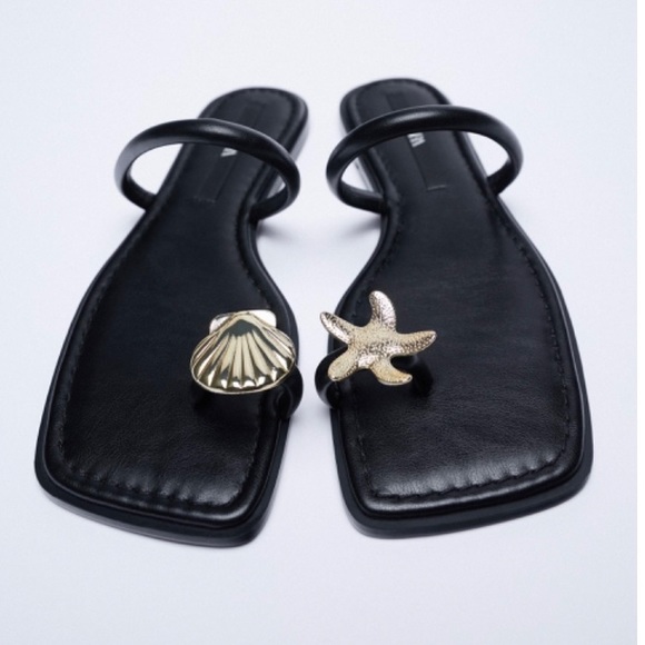 SOLD - Zara Starfish Seashell Metal Toe Detail Low Heel Sandal - Picture 2 of 11